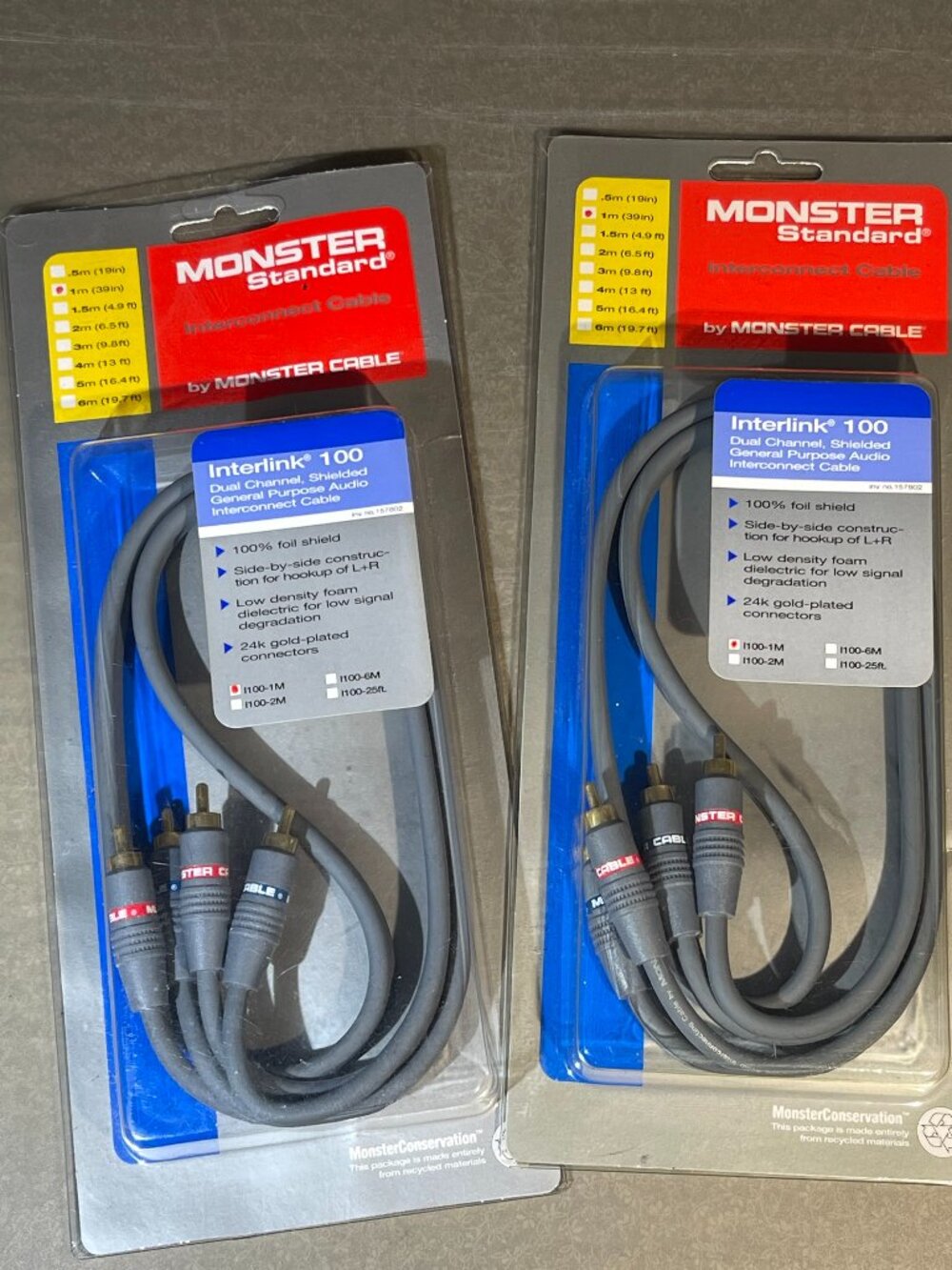 Lot of 2 Monster Standard Interconnect Cable Interlink 1m (39inch) (2246)